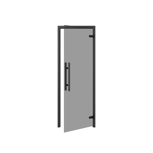 Thermory Premium Badstudörr – Svart Osp, Grått Glas 7x19